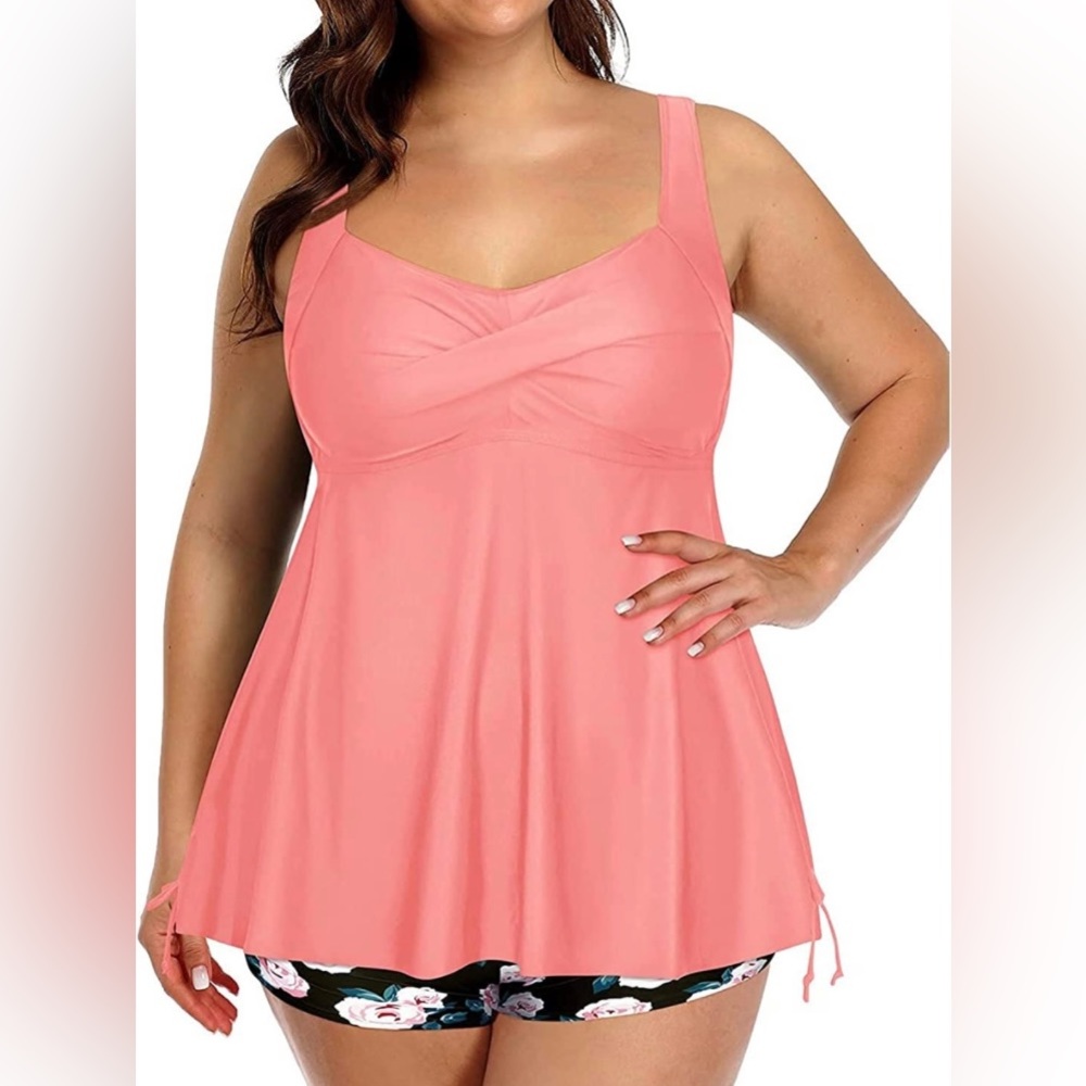 Aqua Eve Women Plus Size Tankini Swimsuit Two Piece Flowy Swimdress Bathing Suit